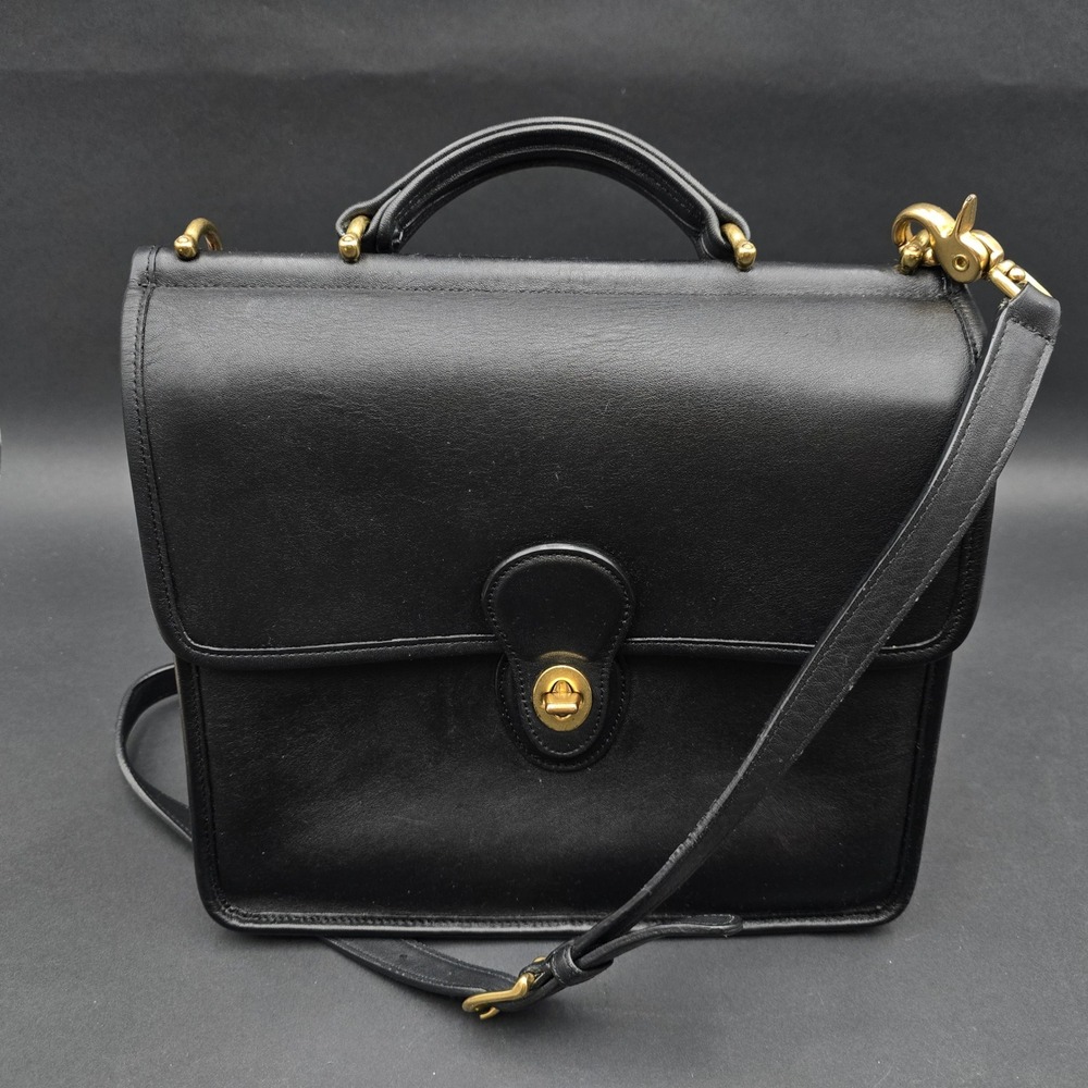 Vintage Coach Willis Bag 9927 Black Leather Crossbody Top Handle Brass Turnlock